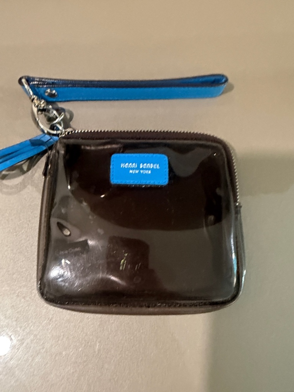 henri bendel Black Clear Toiletry Pouch with Bright Blue Trim